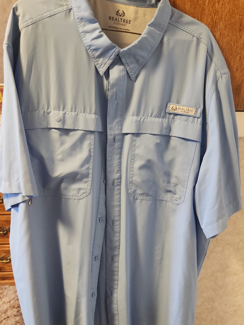 Realtree Light Blue 2XL Short-Sleeve Button-Down Fishing Shirt